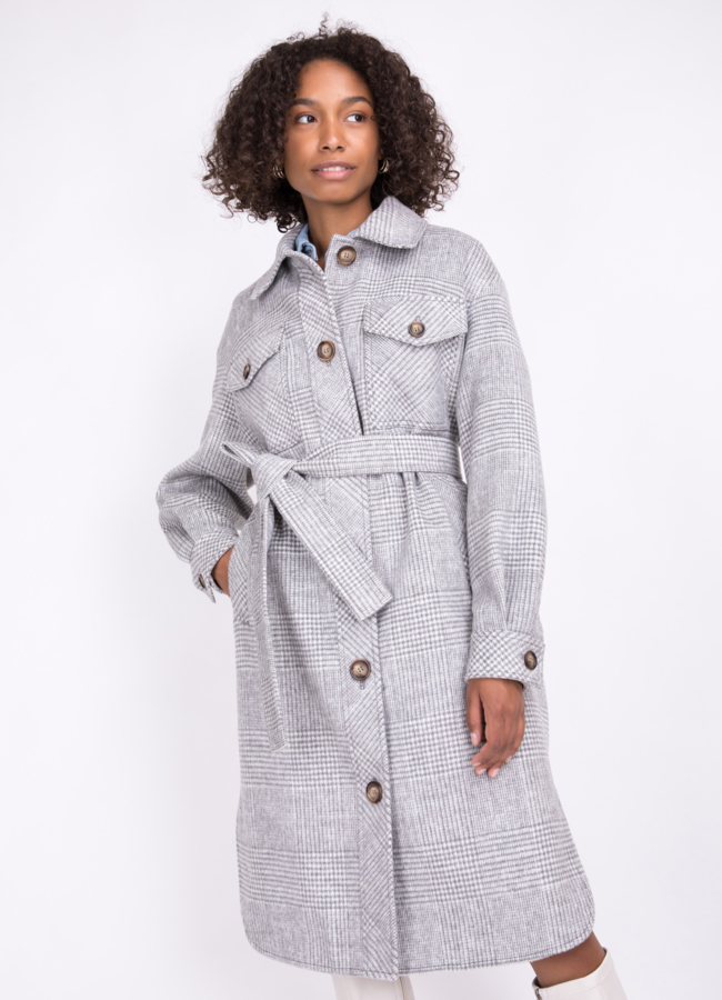 Женское пальто-рубашка с поясом Electra Style модель № 22218 меха малина