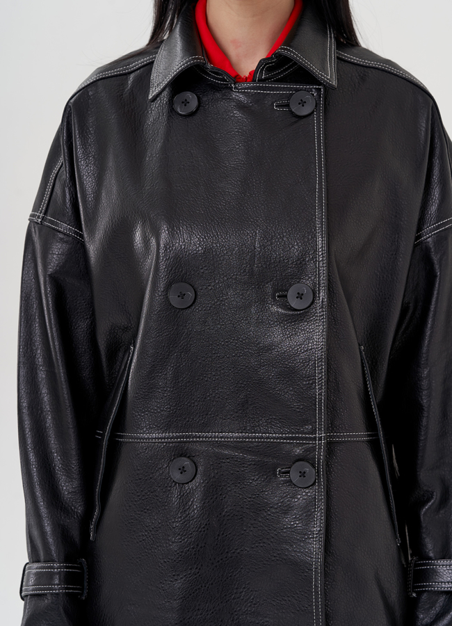 Куртка из натуральной кожи с двубортной застежкой модель № 24092 в рассрочку