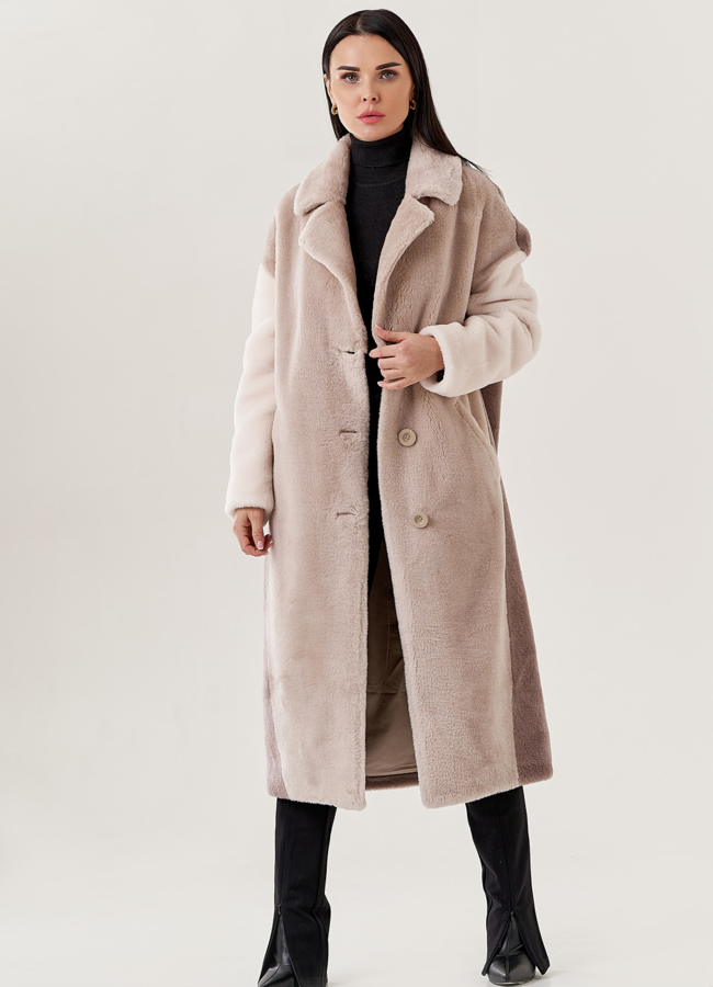 фото Женское пальто из эко меха  с английским воротником  модель № 79479