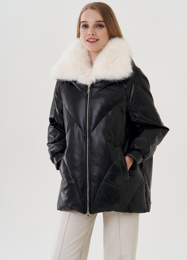 Куртка из эко кожи с воротником из искусственного меха модель № 25468 универмаг малина