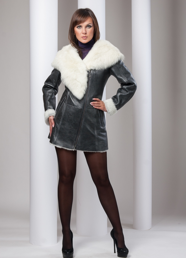 Дубленка  модель № D-54 меха малина