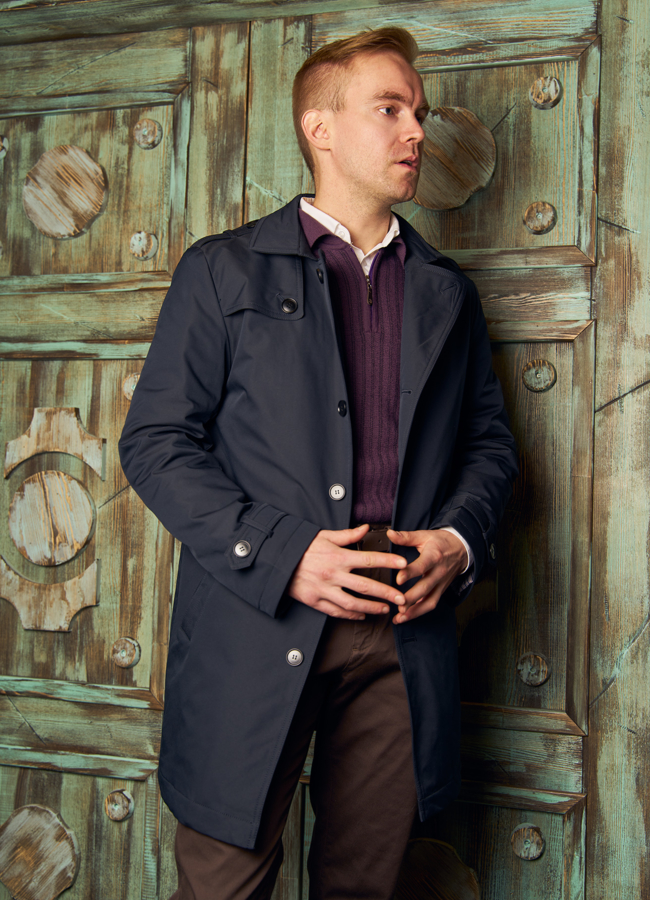 Удлиненная мужская куртка синего цвета  модель № 22416 в кредит