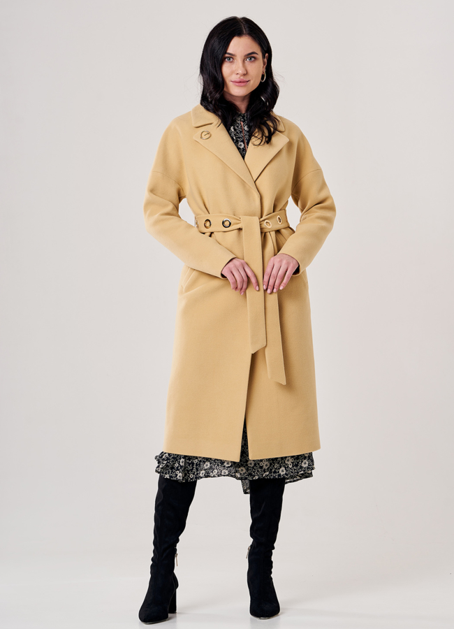 фото Пальто женское желтого цвета с поясом модель № 4-7038/20-021 фото Пальто женское желтого цвета с поясом модель № 4-7038/20-021