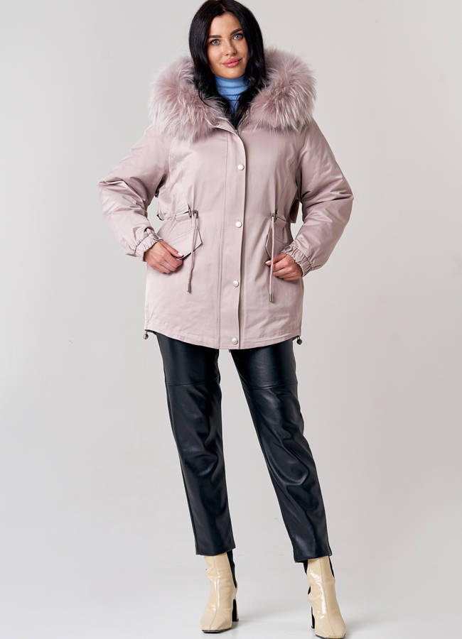 Женская парка оверсайз с меховой отделкой модель № 21599 в рассрочку