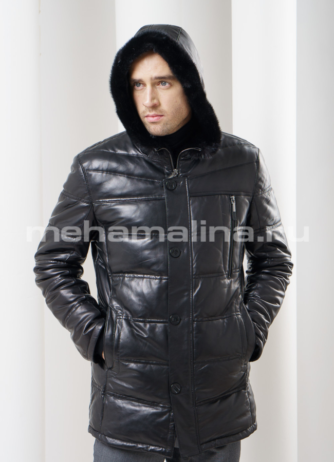 Кожаный пуховик модель № ПМ-56 в рассрочку