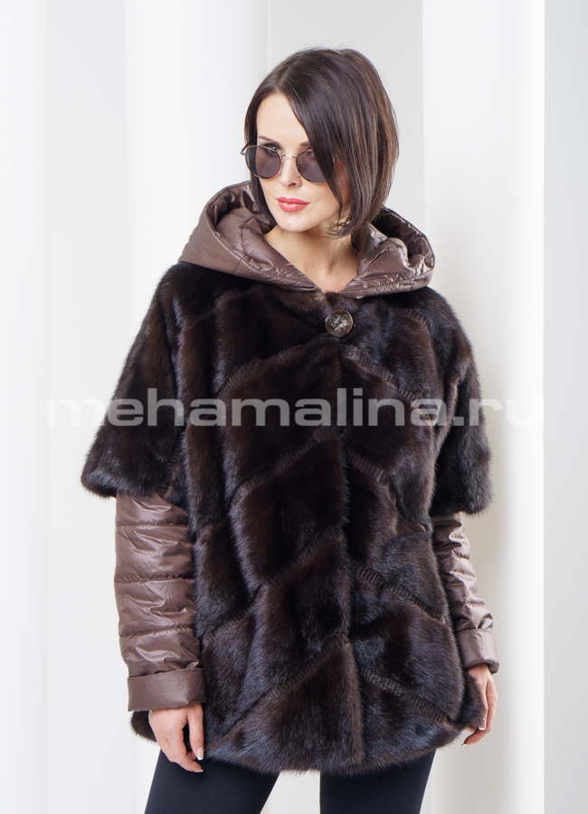 Норковая шуба со съемными элементами модель № S-272 меха малина