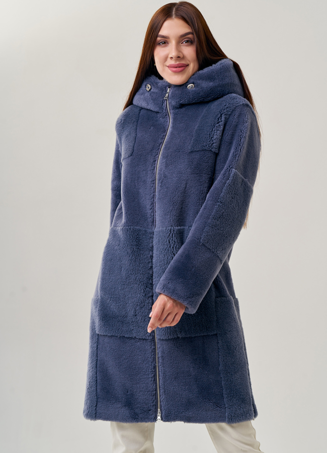 Женское пальто из шерсти с капюшоном модель № 19082 универмаг малина