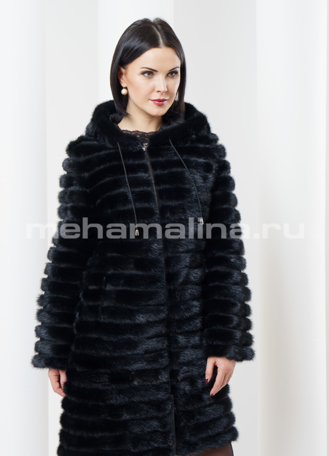 Облегченная шуба из норки модель № S-353 меха малина