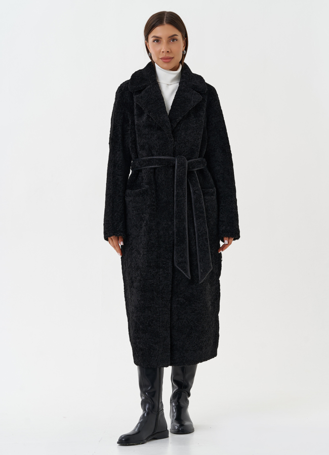 Двухсторонняя дубленка из эко кожи с английским воротником модель № 27777 в кредит