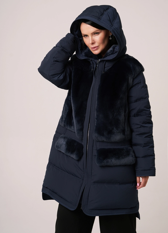 Пуховик DiegoM oversize с меховой отделкой модель № Diego-M 806 универмаг малина
