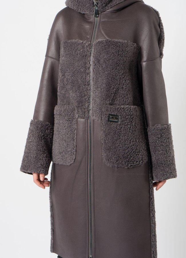 Дубленка из эко кожи комбинированная модель № 9762-1 в рассрочку