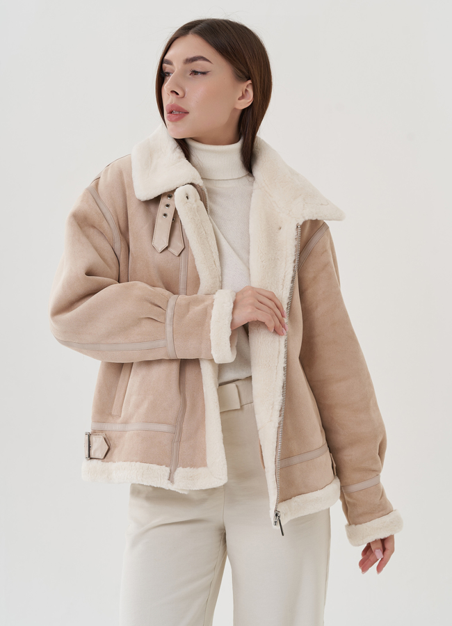 Женская дубленка из эко замши  модель № 25356 универмаг малина