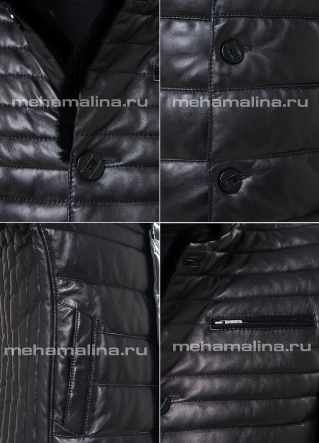 Кожаный пуховик модель № ПМ-58 универмаг малина