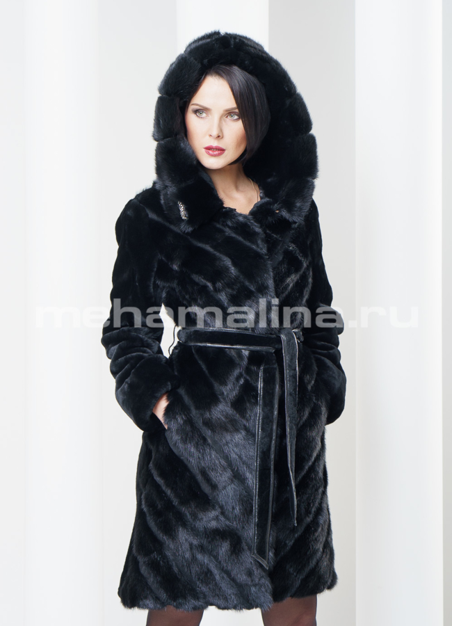фото Шуба из мутона с норкой, цвет черный модель № S-304
