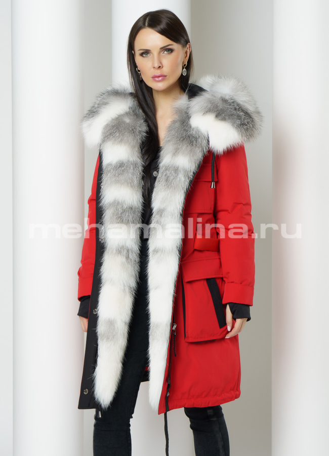 Красная парка с арктической лисой  модель № 613 универмаг малина
