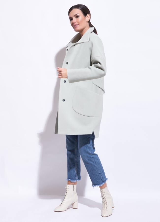 Демисезонное пальто в фисташковом цвете модель № 7007 универмаг малина