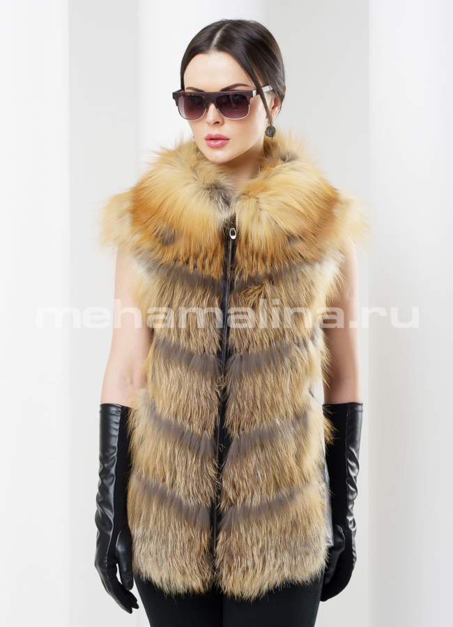 Жилет из лисы модель № M-97 меха малина