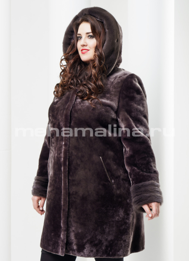 Шуба мутон, капюшон модель № S-388 в кредит