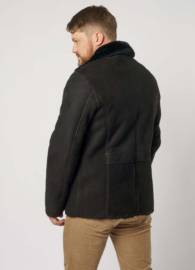 Мужская дубленка на пуговицах, цвет черный модель № DM-123 в кредит