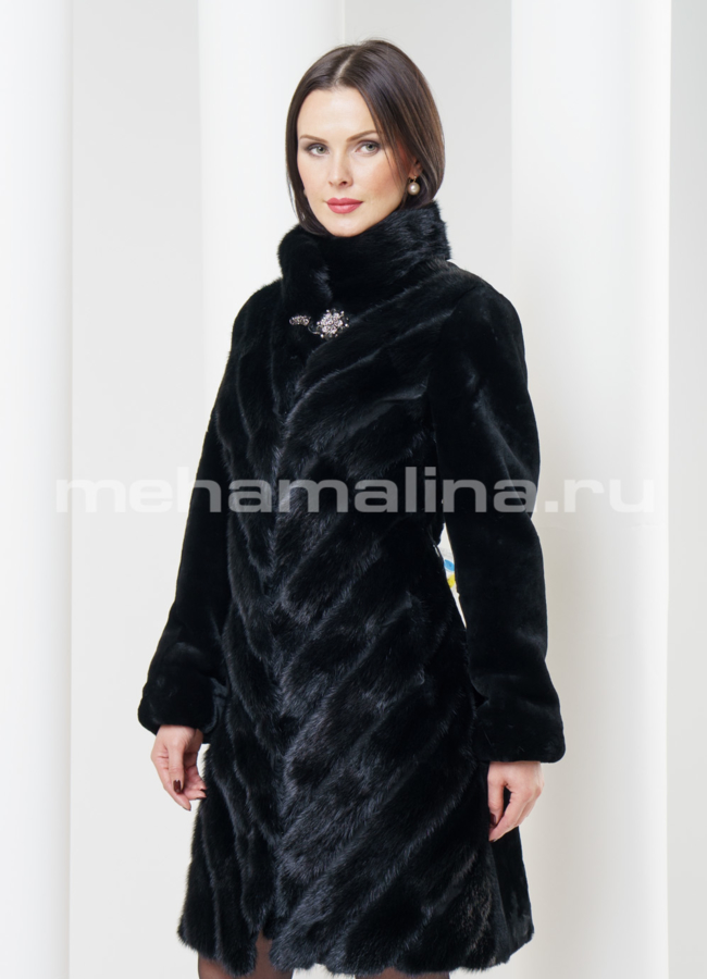 Шуба из мутона с норкой, цвет черный модель № S-317 универмаг малина