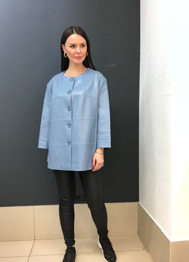 Куртка из эко кожи голубого цвета модель № 1701 в кредит