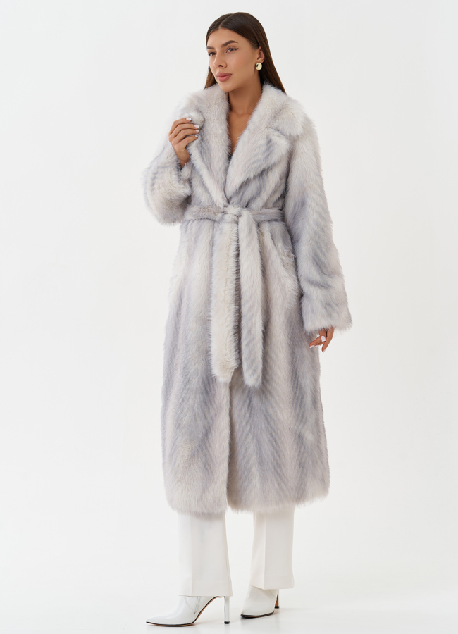 фото Длинная шуба из эко меха с градиентом модель № 28644
