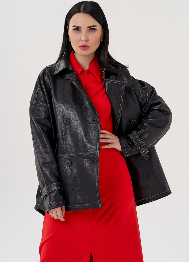 Куртка из натуральной кожи с двубортной застежкой модель № 24092 универмаг малина