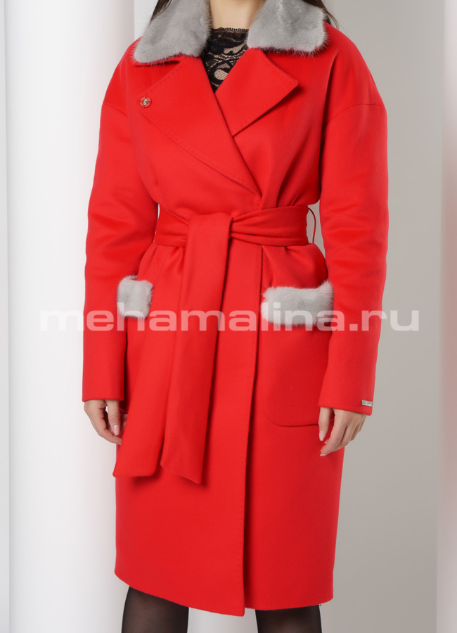Зимнее пальто утепленное отделка норка модель № 030 универмаг малина