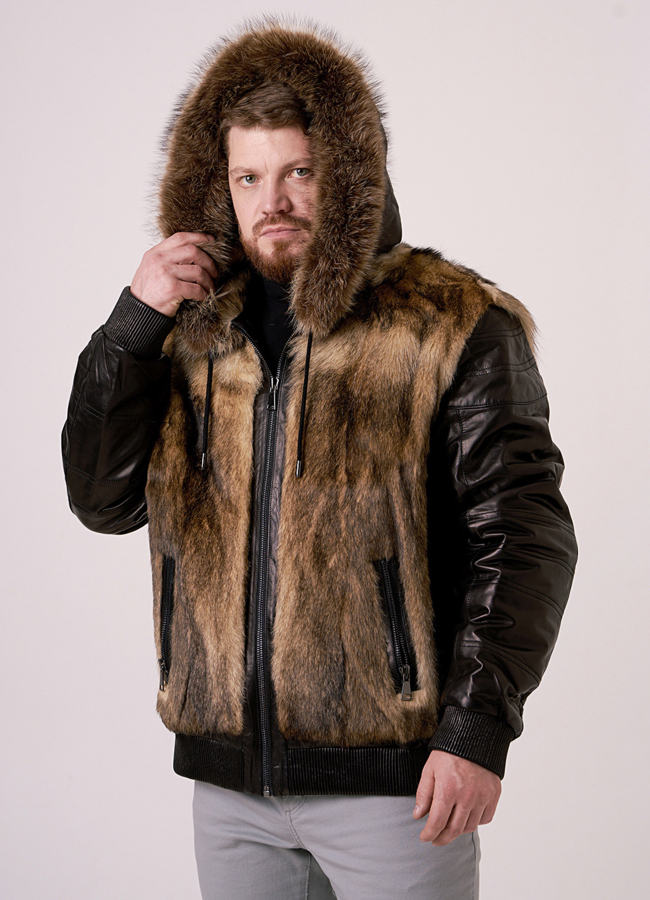 Кожаная куртка с меховой отделкой из волка модель № 1099 в рассрочку