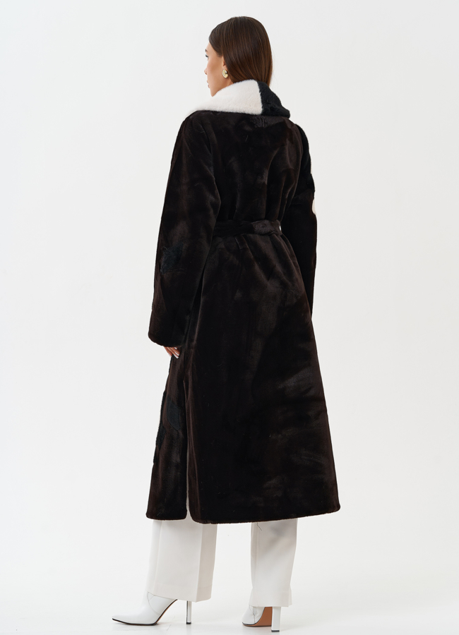 Пальто из эко меха с цветочным принтом модель № 28459 универмаг малина