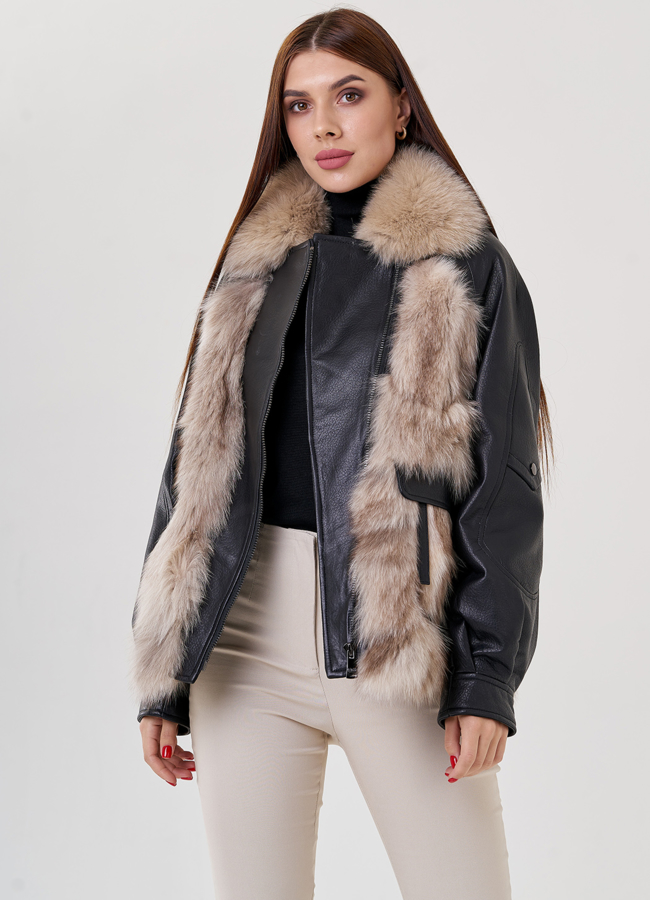 Куртка кожаная с мехом модель № 75319 универмаг малина