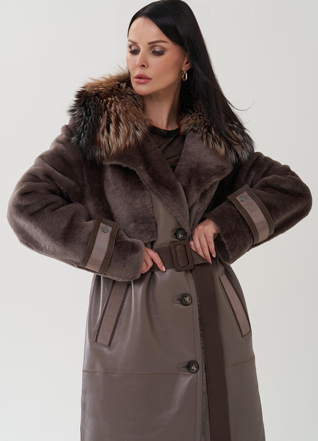Женская дубленка с английским воротником  модель № 25287 универмаг малина