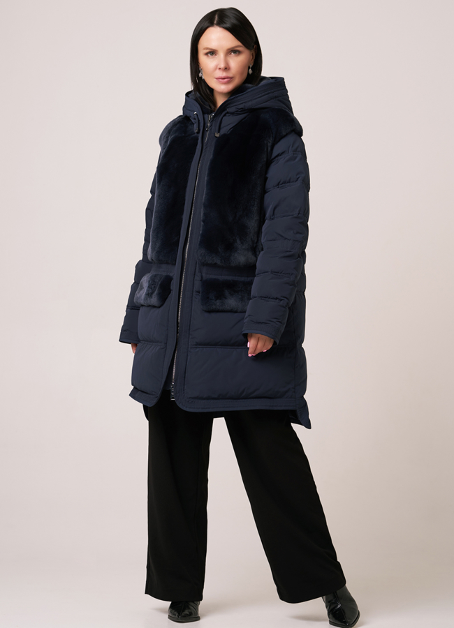 Пуховик DiegoM oversize с меховой отделкой модель № Diego-M 806 меха малина