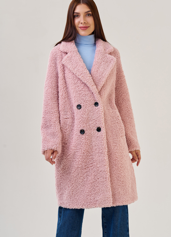 Женское пальто из искусственного меха модель № 23240 меха малина