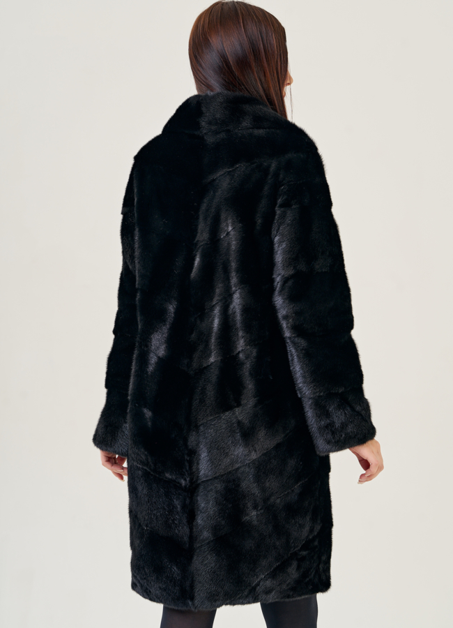 Норковая шуба с английским воротником в черном цвете модель № 23110 в кредит