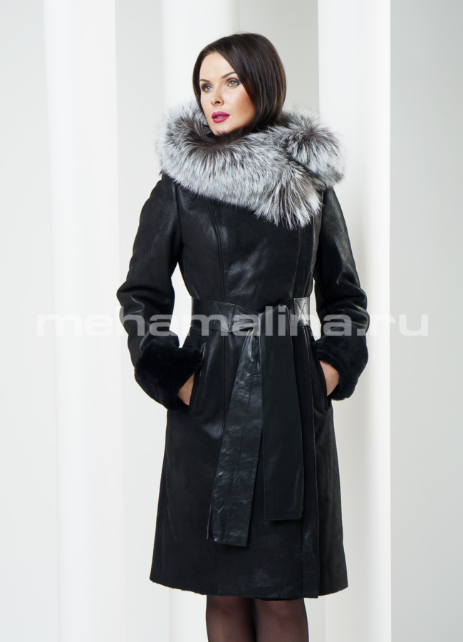 фото Дубленка с капюшоном из чернобурки модель № D-115