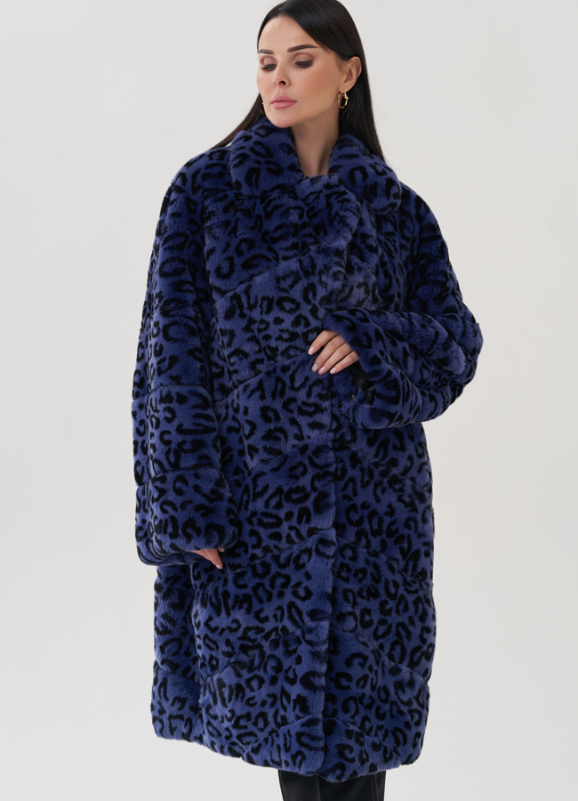 Шуба из меха кролика с анималистичным принтом модель № 25312 универмаг малина