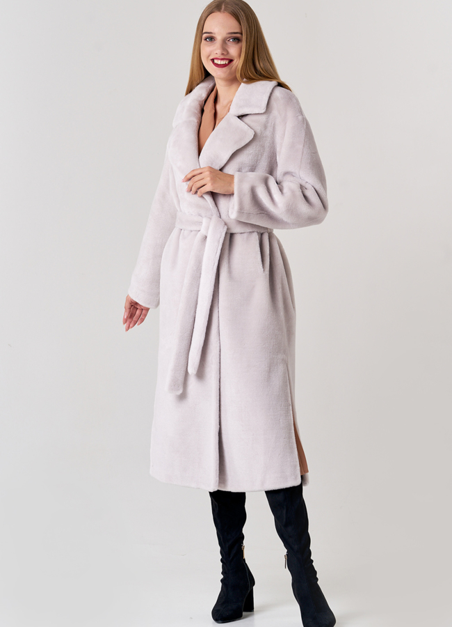 Женское пальто из шерсти в длине макси модель № 21549 меха малина