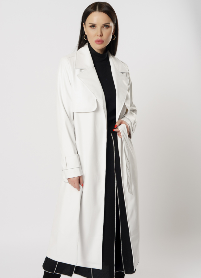 Плащ женский из эко кожи белого цвета модель № 03 универмаг малина