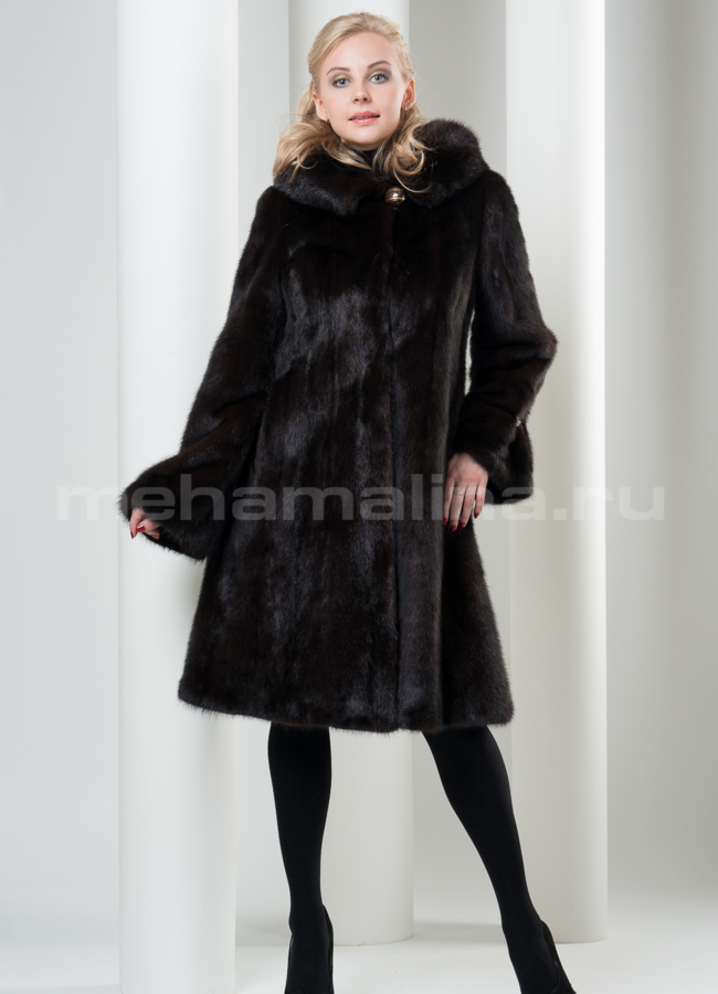 Шуба норка годе с капюшоном модель № S-88 меха малина