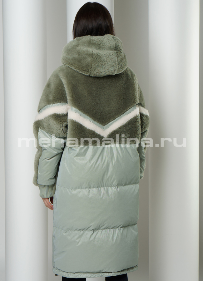 Пуховик на молнии с капюшоном, зеленого цвета модель № П-366 в кредит