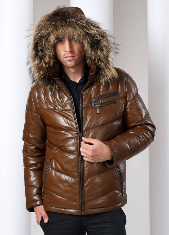 Кожаный пуховик модель № ПМ-3 в кредит