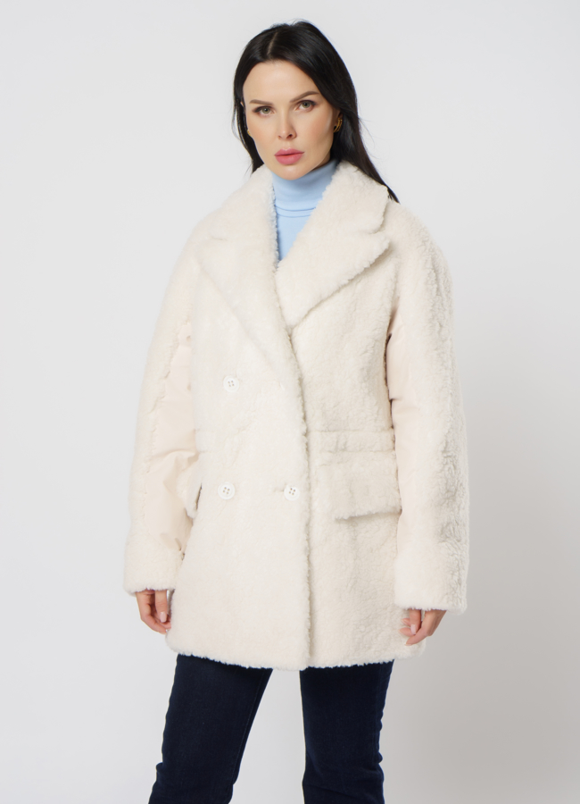 Куртка с эко мехом белого цвета модель № 21556 в кредит