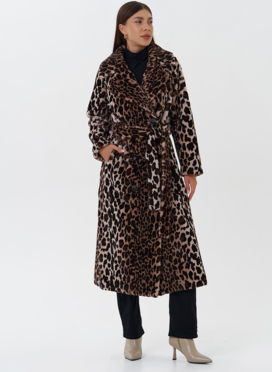 Пальто из эко меха с анималистичным принтом