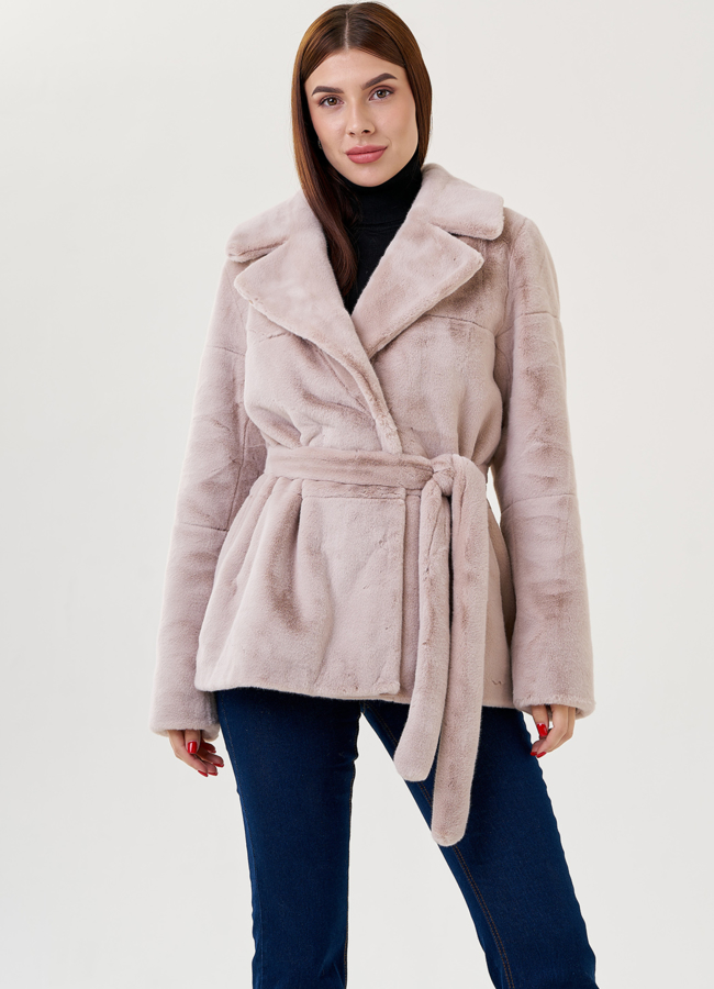 Женская куртка из искусственного меха с английским воротником  модель № 23538 меха малина