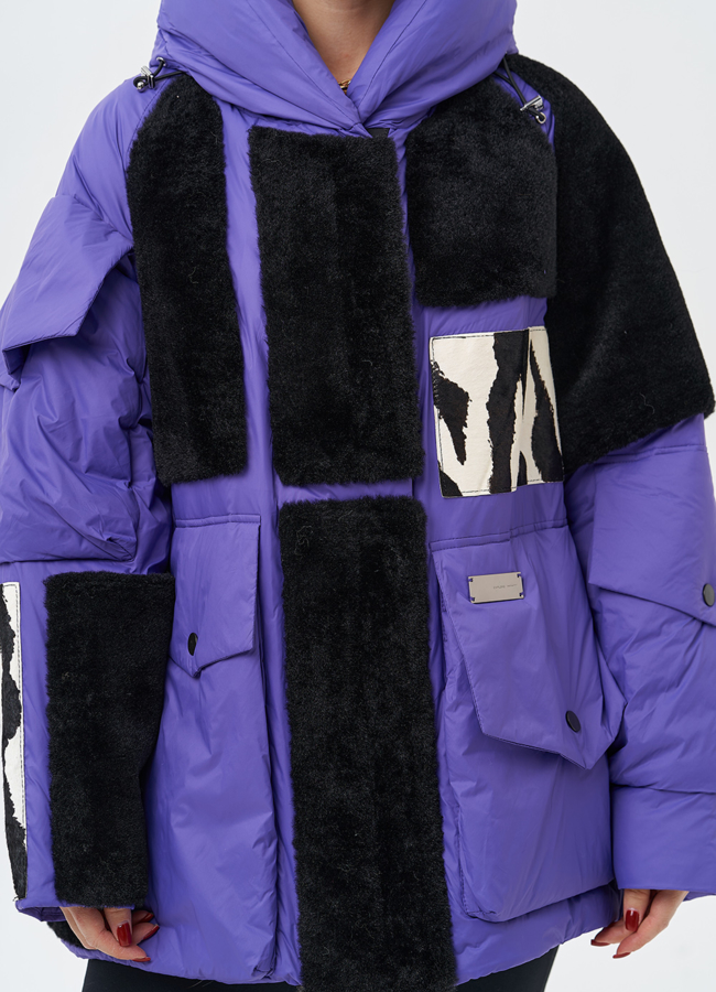 Комбинированный женский пуховик с капюшоном модель № 28374 универмаг малина