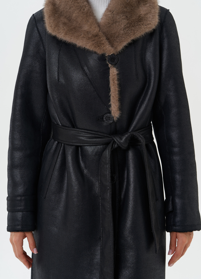 Двухсторонняя дубленка из эко кожи модель № 27781 универмаг малина