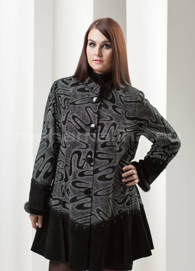 Кожаный плащ, воротник-стоечка модель № K-152 меха малина