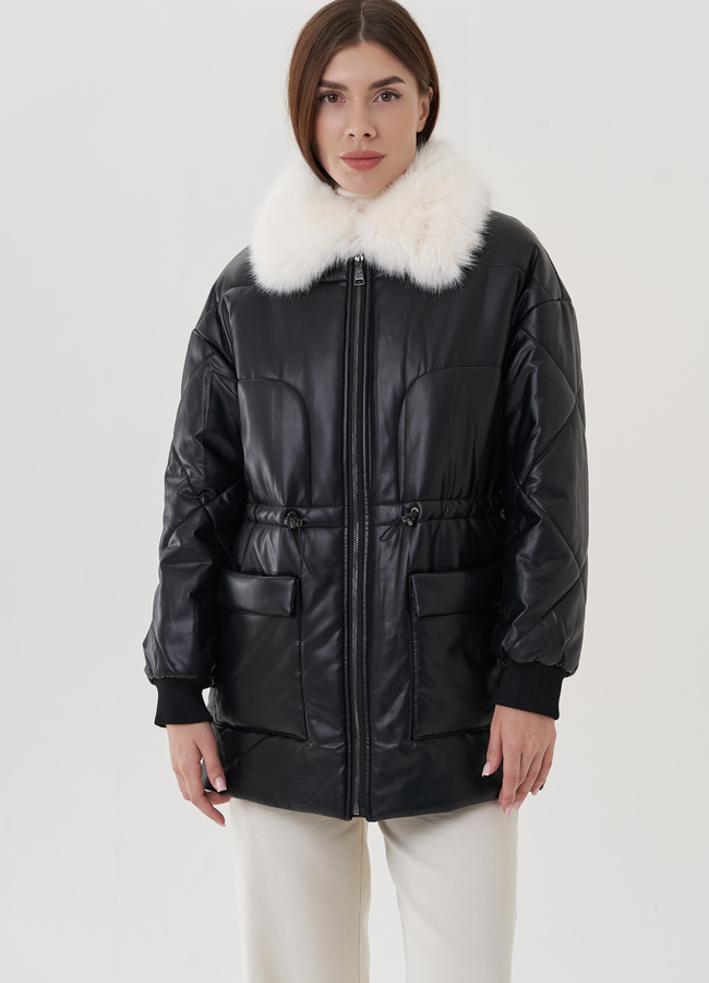 Куртка из искусственной кожи с отделкой из экомеха модель № 81869 универмаг малина