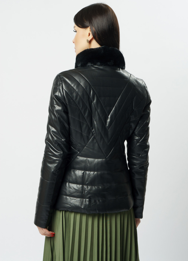 Куртка из эко кожи с отделкой из кролика модель № 11116 в кредит